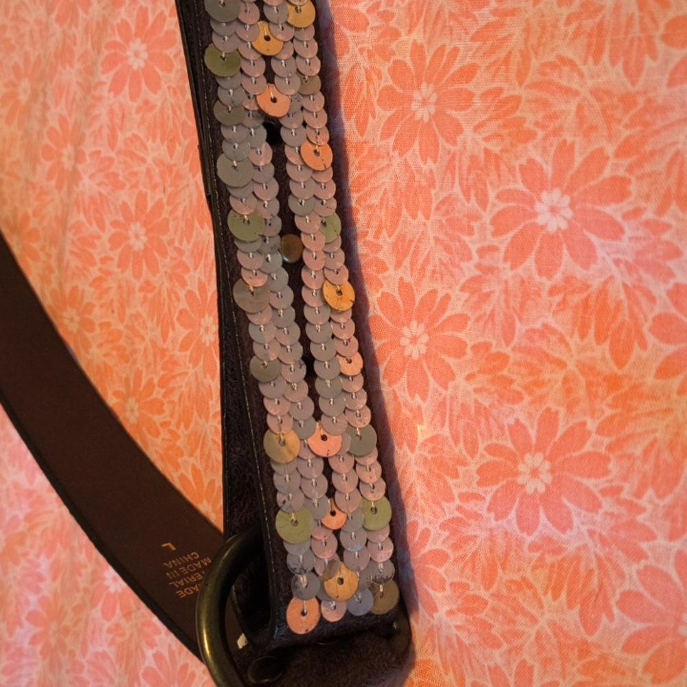Belt, Sequined/Leather-like